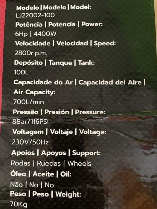 Compressor 100 litros silencioso 6 cavalos