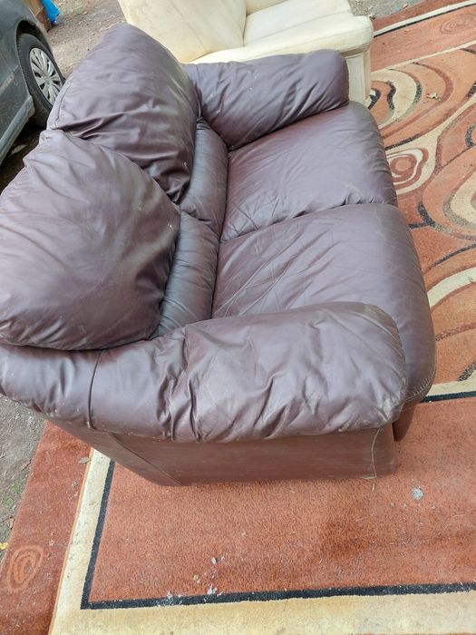 Kanapa ekoskora skórzana brazowa sofa panele podłogowe