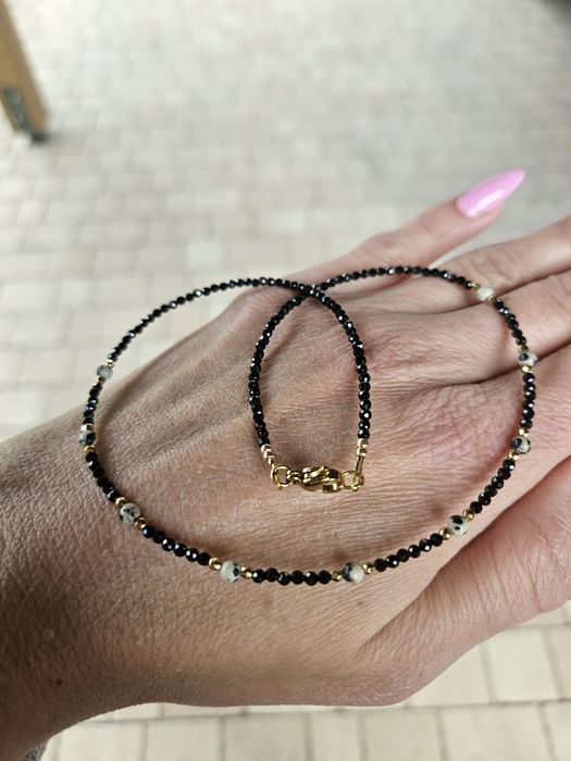 Naszyjnik Choker kamienie Spinel Jaspis Dalmatyński Hematyt