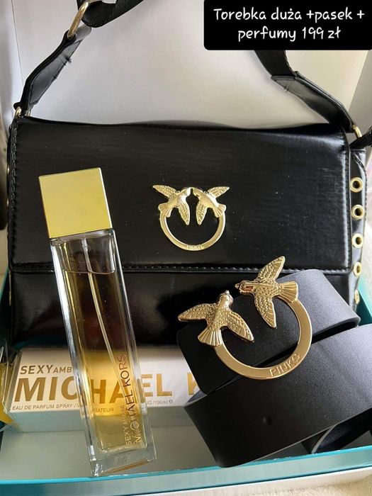 Zestaw torebka, pasek, perfumy