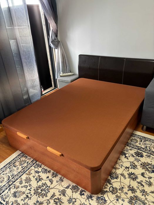 Cama casal 140x190 com base elevatória e arrumação + colchão Molaflex Pocket Sense MF, em ótimo estado