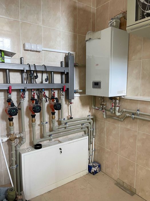 Монтаж отопления, труба теплого пола, котел, установка