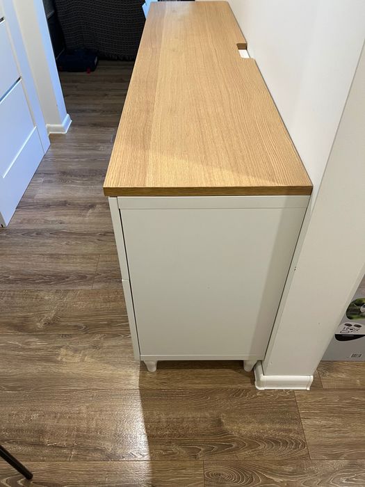 Szafka pod TV IKEA BESTÅ Västerviken 180 cm | Biała, blat dąb