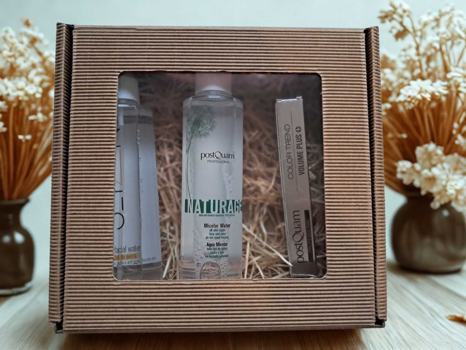 Zestaw prezentowy POSTQUAM, woda micelarna,woda  owsiana, tusz do rzęs