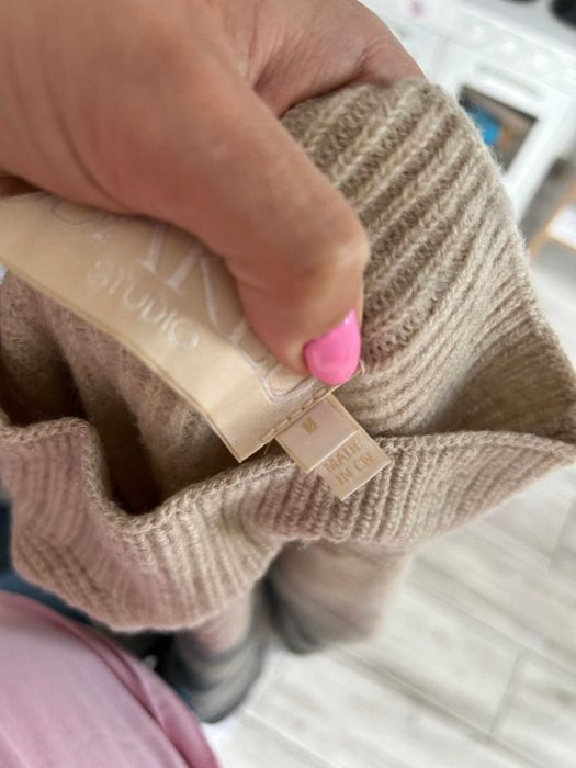 Sweter poncho tunika z golfem 100% wełna 38 M 10