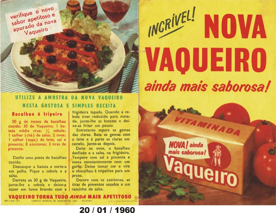 Vaqueiro - Folheto publicitário de 1960 - NOVO