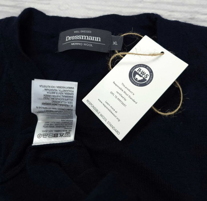 DRESSMANN Sweater Navy 100% Merino Wool Męski Sweter XL
