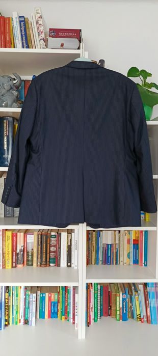 Marynarka Enrico Masarotti 56/ XL granat prążek 100% wełna, 150's