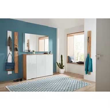 Stylowa komoda lacobel z dębowym blatem - biały front