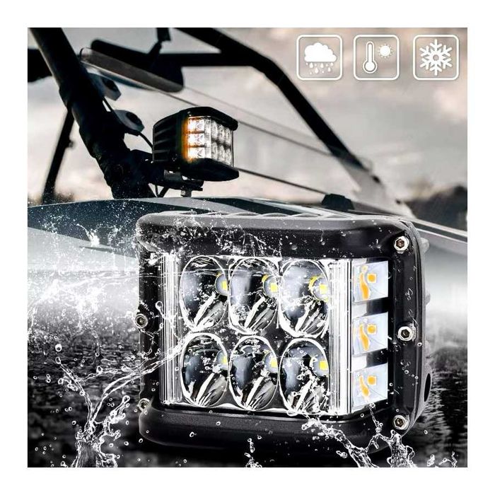 Par Faróis Auxiliares LED Quadrados Dupla Luz - 45W 9000LM