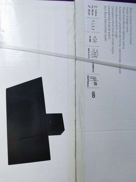 NOWY okap kuchenny kominowy szklany 90 cm LED szkło hartowane czarny