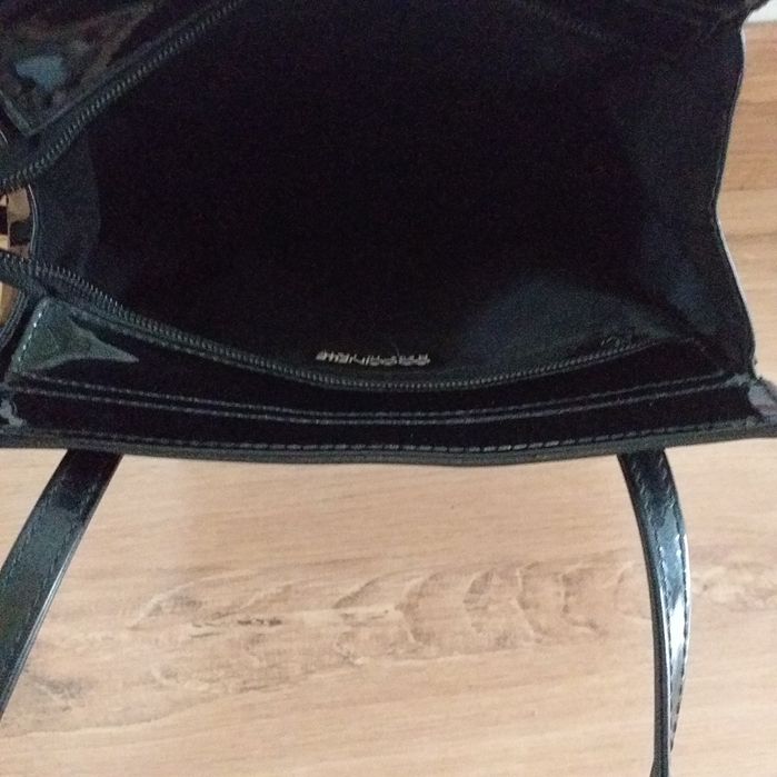 Coccinelle oryginalna skóra naturalna lakierowana skórzana torebka shopper czarna