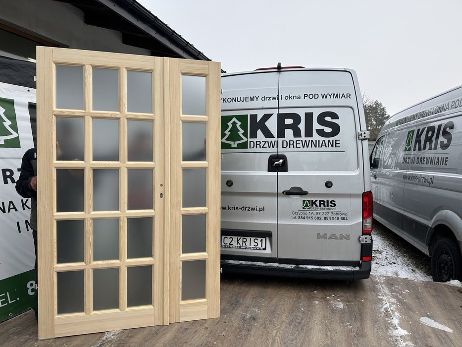 Drzwi wewnętrzne lite drewniane dwuskrzydłowe  sosnowe Cała Polska