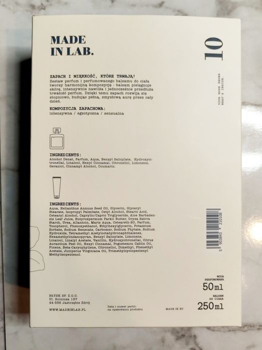 Zestaw woda perfumowana Made In Lab 10 + balsam do ciała