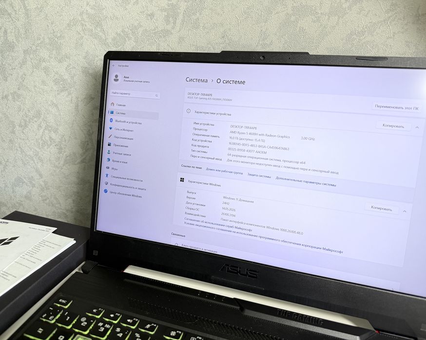 Asus Tuf A15/GTX1650/Ryzen5-4600H/16GB/512GBНоутбук.