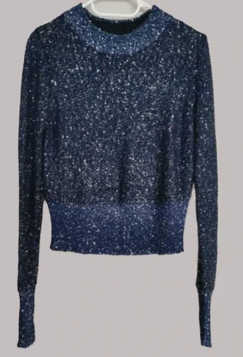 Elegancki granatowy sweter w cekiny H&M