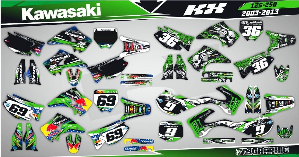 Наклейки Графика Kawasaki KXF KX450F KX250F KX KLX 65 85 125 250 450