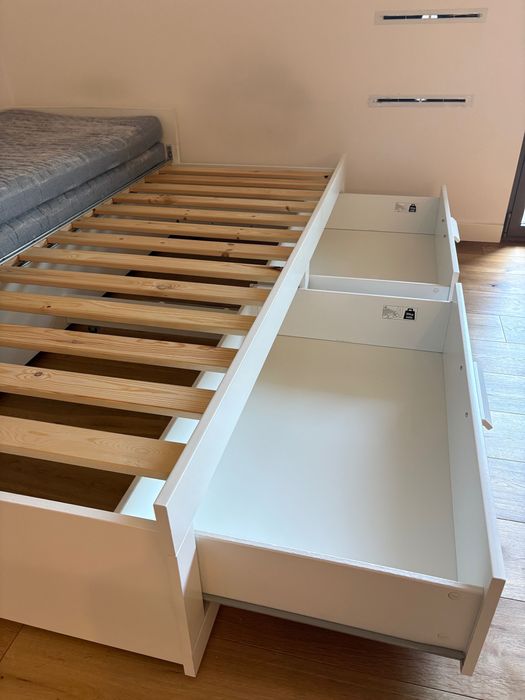 Cama individual/dupla BRIMNES, branca, 80×200 cm, com 2 gavetas e colchões