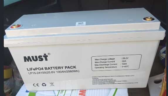 1.	Акумулятор 25.6V 100Ah  LiFePO4 MUST LP15-24100 25.6V 100Ah 2.56kWh (Новий)