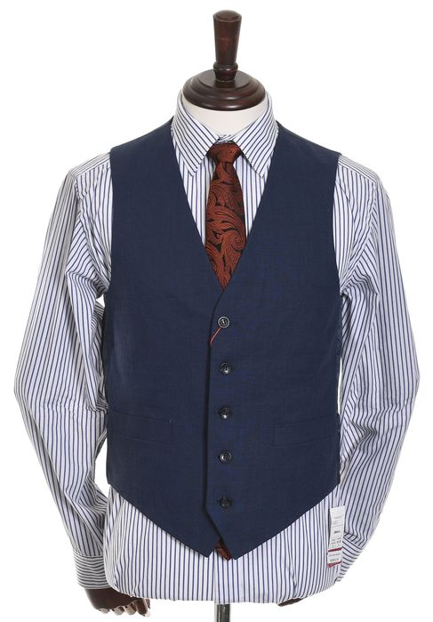 M&S granatowa kamizelka garniturowa z lnem elegancka Regular Fit r. 46