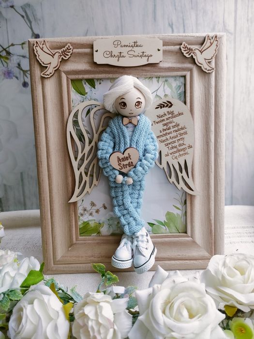 Pamiątka Chrztu Świętego Anioł Stróż chłopczyk