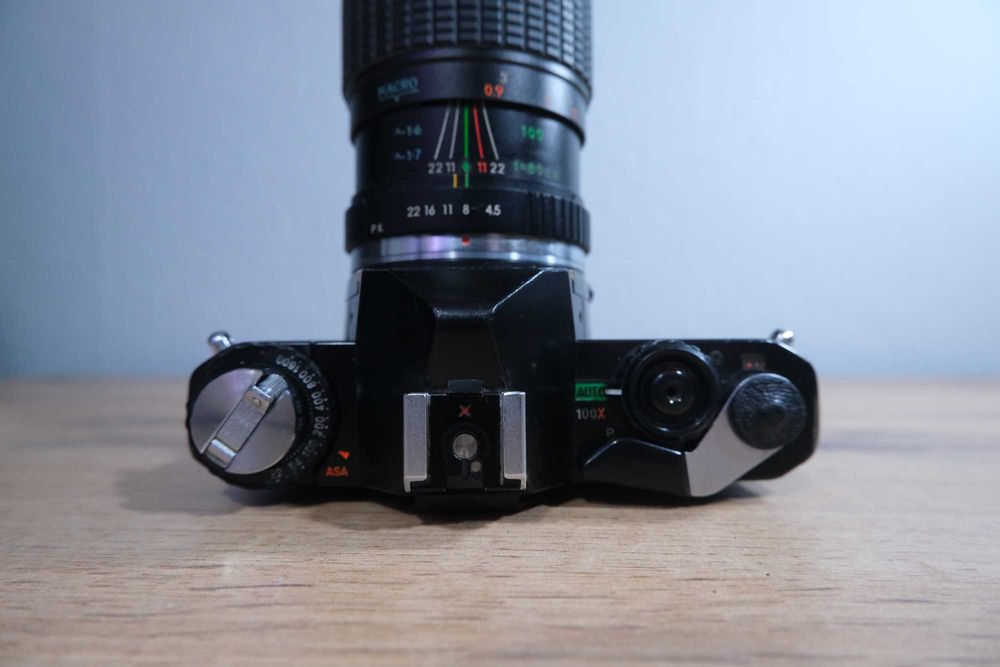 Pentax MV Sunagor Auto Zoom 80-200mm f/4.5-5.5, aparat analogowy