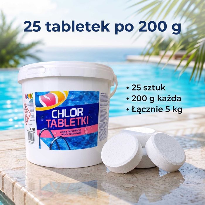 Chlor Tabletki 200 g - 5kg -25 szt. GAMIX Chemia Basenowa Chemia do Basenu