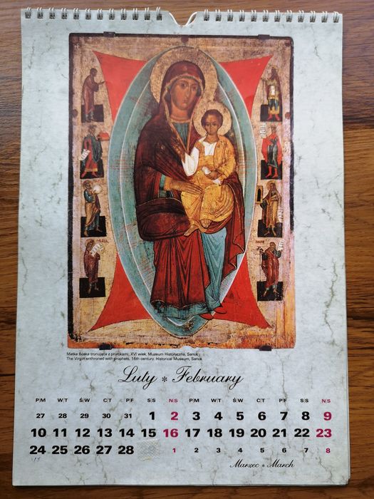 Stary kalendarz Ikony - Arkady 1992 r