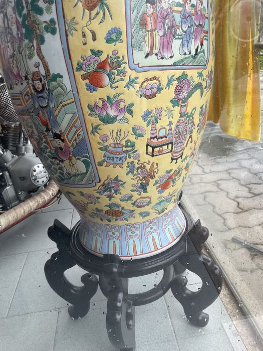 Vaso oriental kaolin clay blue pigment art work 79 cm discrição abaixo