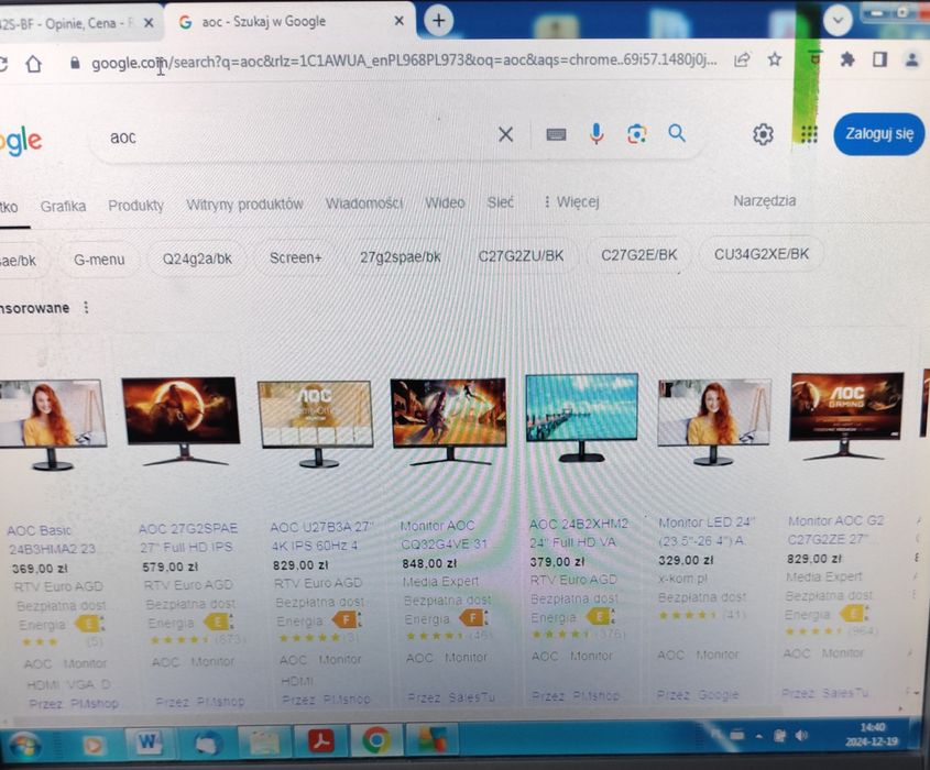 Monitor LED lg flatron w2242s 22 całe aoc lm725 17 cali przebarwienie