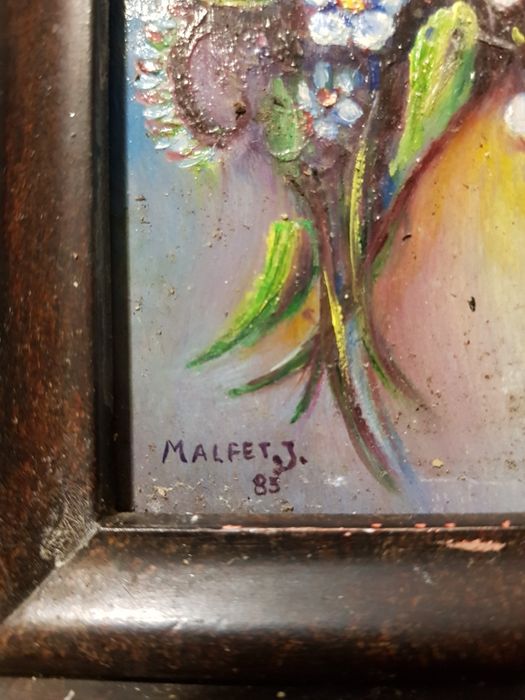 Obrazek olejny kwiaty 17x20 sygnowany