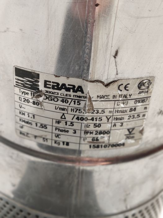 Bomba Ebara avariada poço argolas