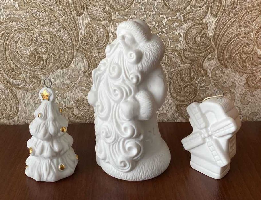 Набор Новогодних украшений игрушек Дед Мороз Ёлочка Мельница керамика