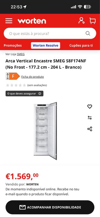 Arca Vertical Encastre SMEG S8F174NF (No Frost - 177.2 cm