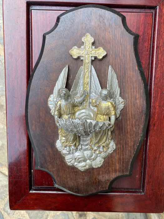 Pia de água benta Séc XIX Metal prata e dourado 28 cm