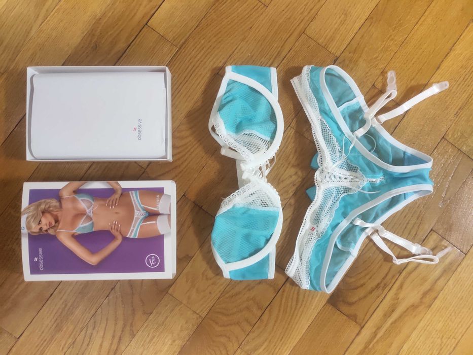 Костюм медсестры S/M Obsessive 834-CST-6 голубой бюстгальтер + трусики