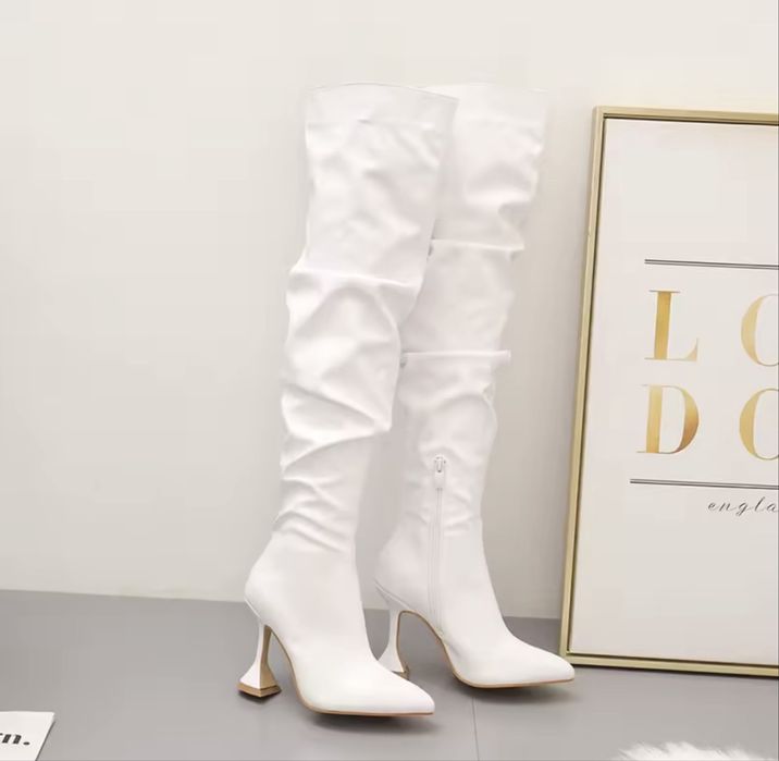 Чоботи білі ботфорти чобітки