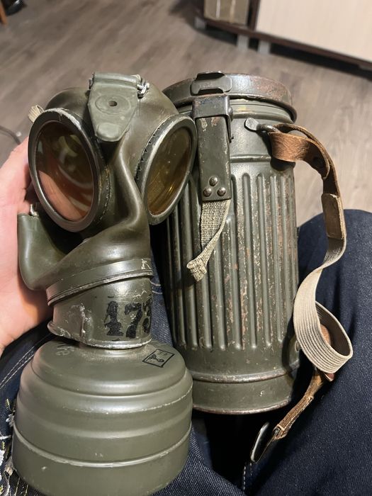 Maska niemiecka z wczesną puszką 1936  rzadka wehrmacht ss