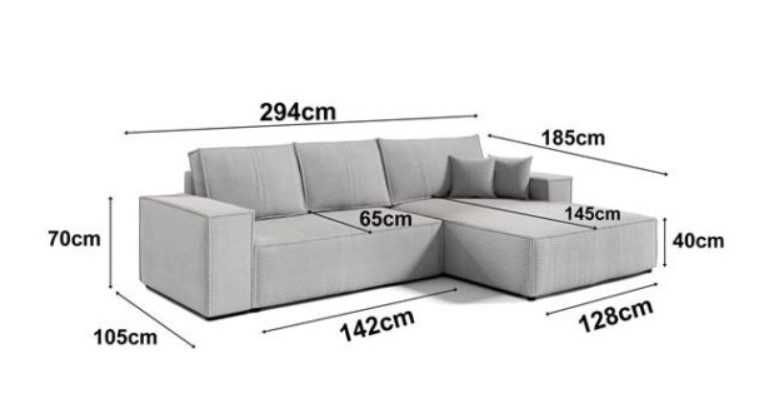 Narożnik rozkładany COBO 294cm sztruks sprężyna falista funkcja spania