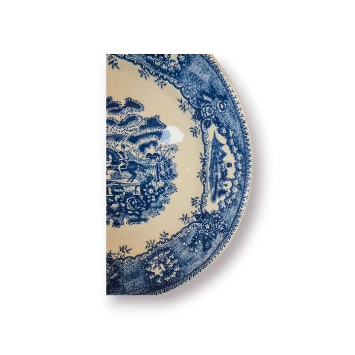 Prato Decorativo Antigo Faiança Azul e Branca |Cena Campestre |20,5 cm