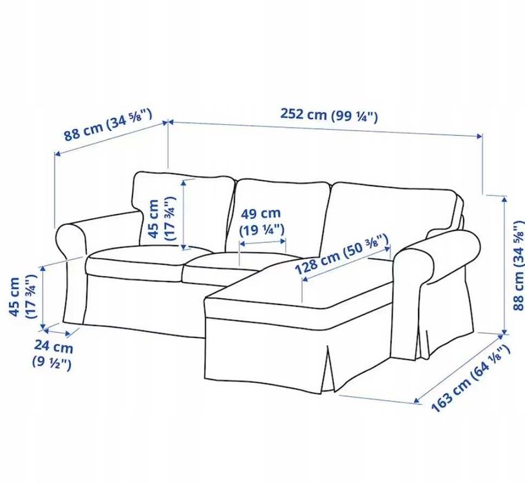 IKEA EKTORP Sofa 3-osobowa z szezlongiem, Hakebo ciemnoszary