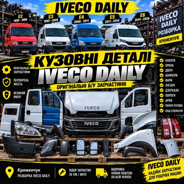 Запчастини розборка Iveco Daily E2 E3 E4 E5 E6 розборка кузов двері капот дзеркало б/у