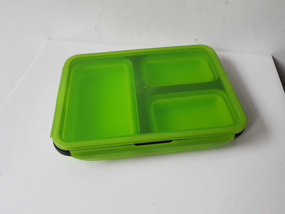 Potrójny silikonowy składany pojemnik na żywność lunchbox zielony
