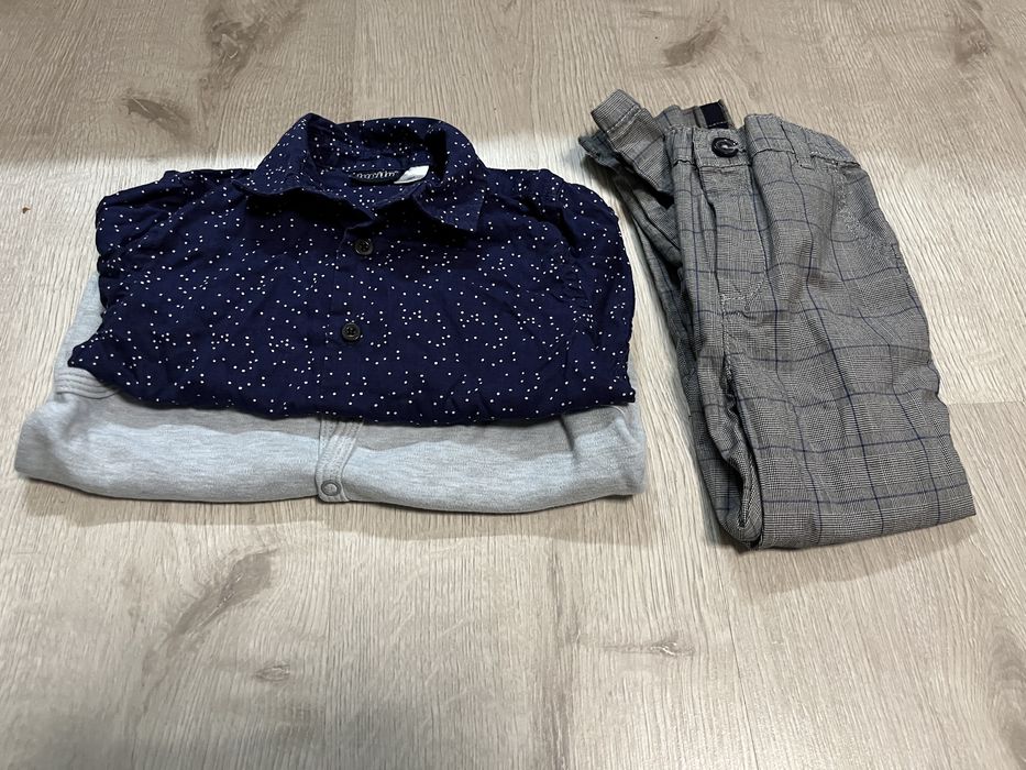 Zestaw ze zdjęć 98 ladna koszula, bezrekawnik i spodnie