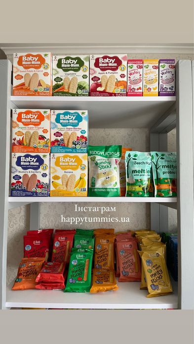 Дитячі снеки/печиво/вафлі/кукурудзяні палички/каші/рисові хлібці