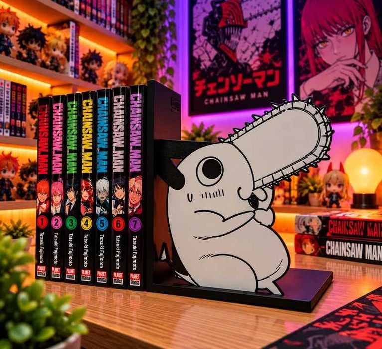 Porta-Livros Chainsaw Man Pochita | Suporte para Mangás | Decoração Anime