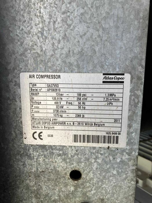 Kompresor śrubowy falownik Atlas Copco GA 37 VSD 7,25 m3/min  37 kW