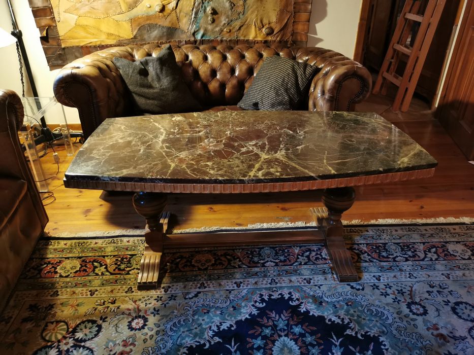 Stolik Kawowy MARMUR Verde Drewno Ława Vintage Retro