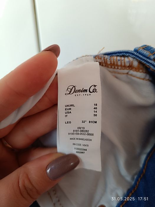 Spodnie jeansowe damskie Denim Co r 46 wysoki stan niebieskie
