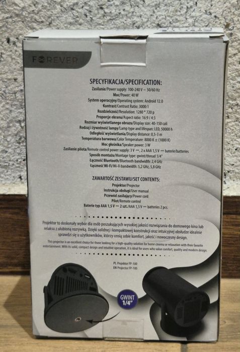 Projektor Forever FP-100 jak nowy, sprawny, komplet